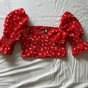 H&M Divided Orange Floral Puff Sleeve Crop Top | Cottagecore Y2K Coquette